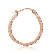 Rose Gold Flash Sterling Silver Pink Cubic Zirconia Inside Out 20mm Round Hoop Earrings