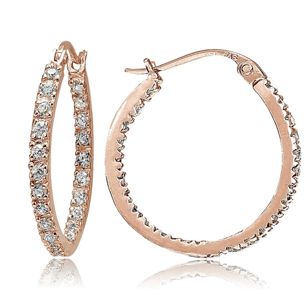 Rose Gold Tone over Sterling Silver Cubic Zirconia Inside Out 20mm Round Hoop Earrings