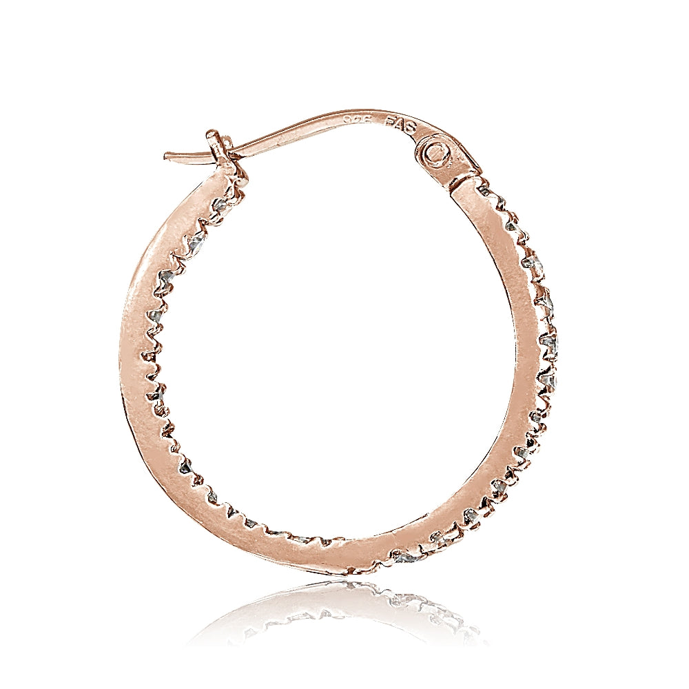 Rose Gold Tone over Sterling Silver Cubic Zirconia Inside Out 20mm Round Hoop Earrings-2