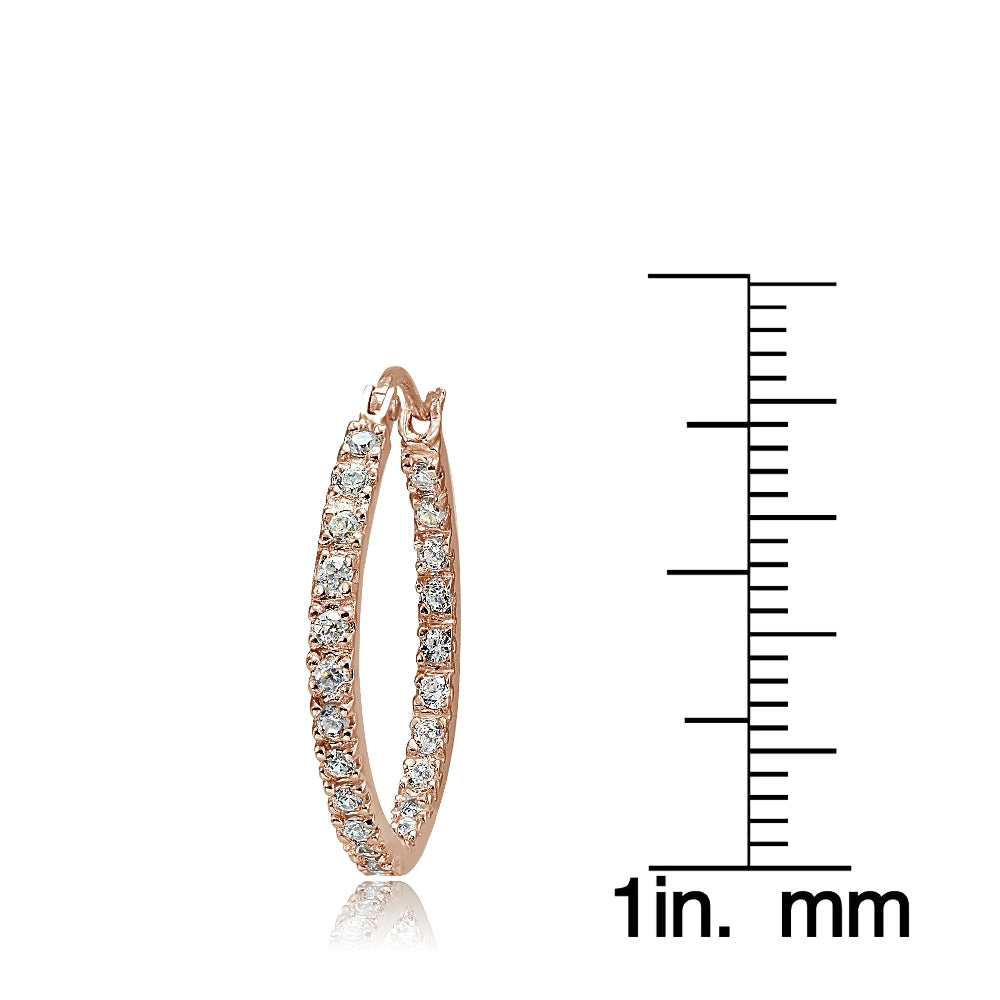 Rose Gold Tone over Sterling Silver Cubic Zirconia Inside Out 20mm Round Hoop Earrings-3