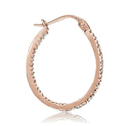 Rose Gold Tone over Sterling Silver Cubic Zirconia Inside Out 20mm Oval Hoop Earrings