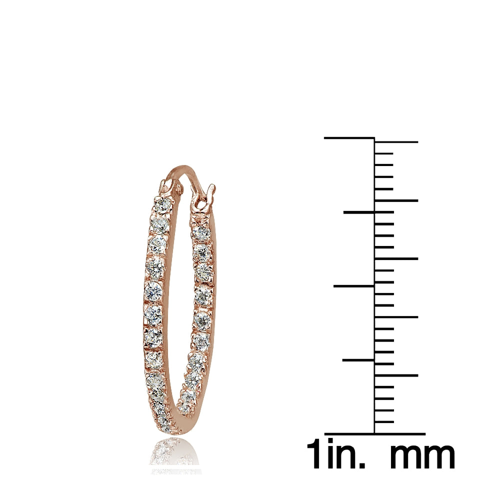 Rose Gold Tone over Sterling Silver Cubic Zirconia Inside Out 20mm Oval Hoop Earrings-3