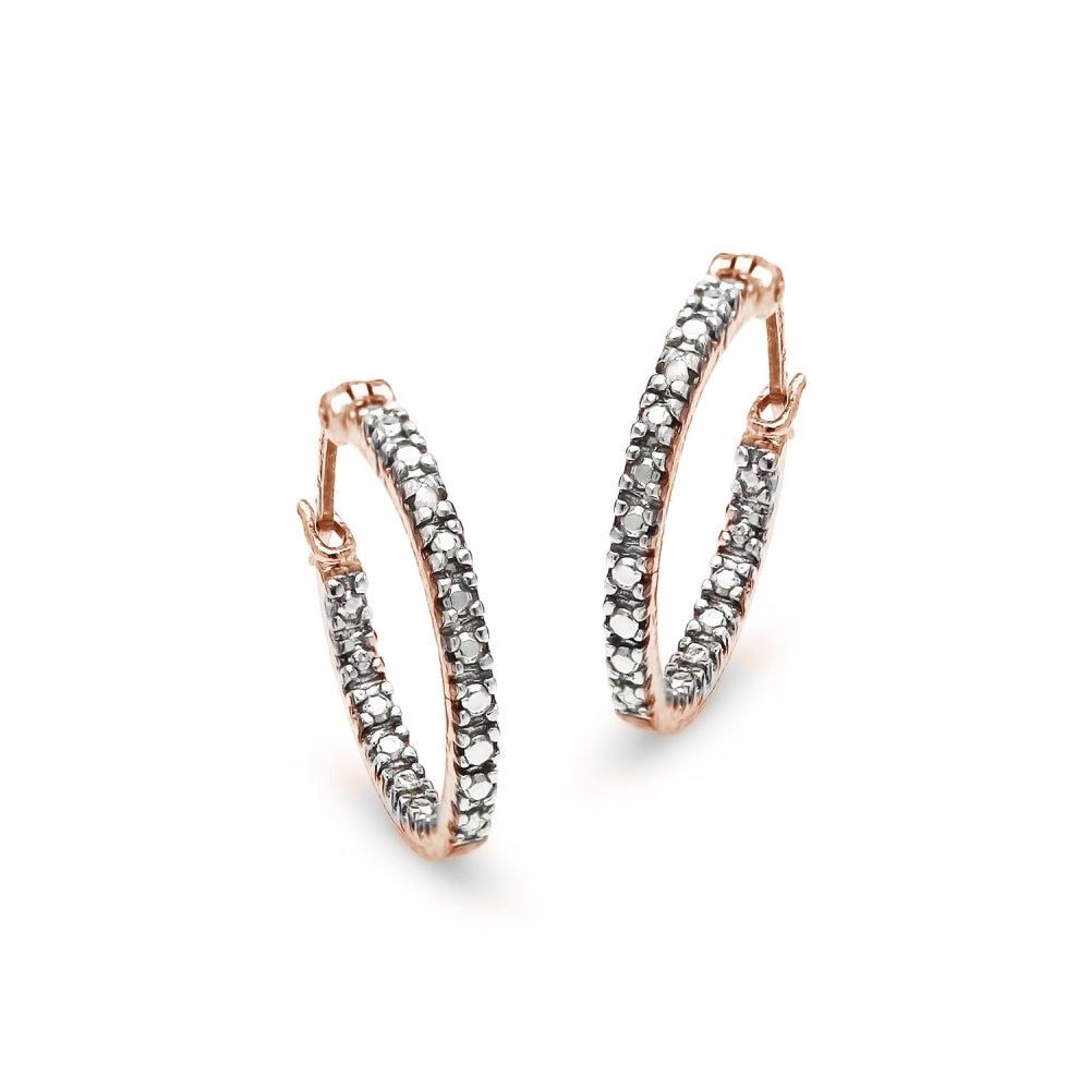 Rose Sterling Silver Round Inside Out Diamond Accent 17mm Hoop Earrings, JK-I3