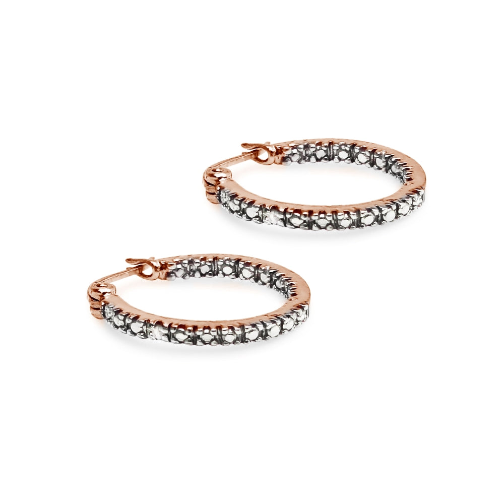 Rose Sterling Silver Round Inside Out Diamond Accent 17mm Hoop Earrings, JK-I3-2