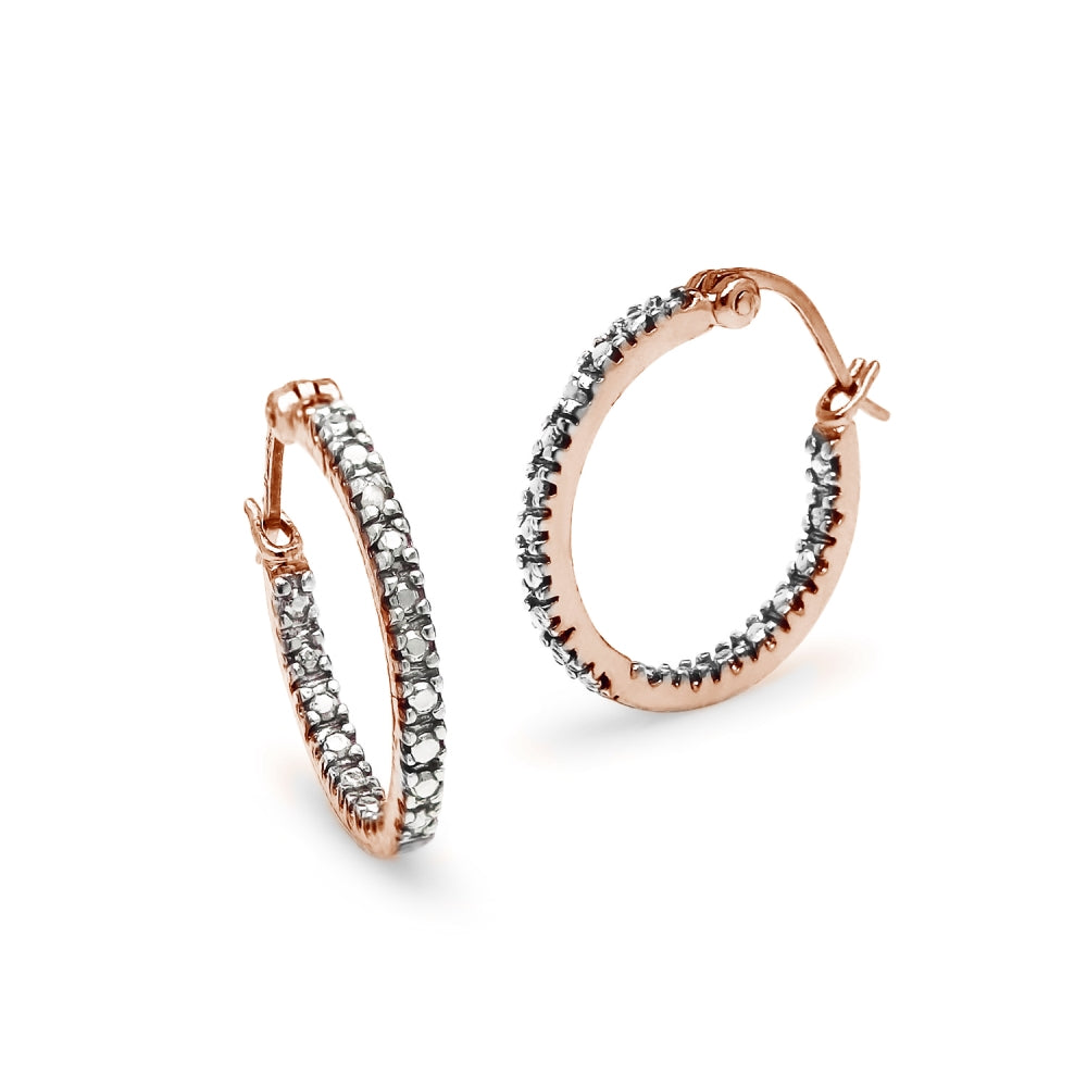 Rose Sterling Silver Round Inside Out Diamond Accent 17mm Hoop Earrings, JK-I3-3