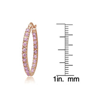 Rose Gold Flash Sterling Silver Pink Cubic Zirconia Inside Out 25mm Round Hoop Earrings
