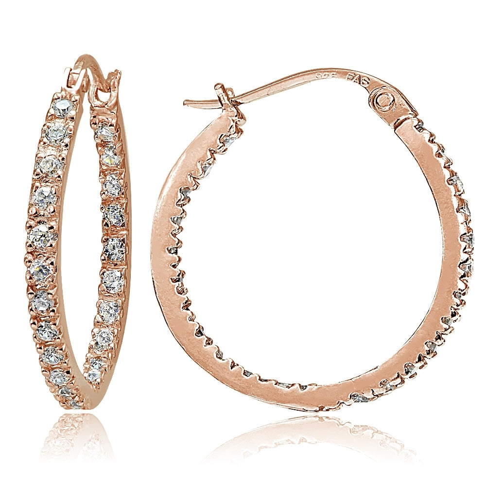 Rose Gold Tone over Sterling Silver Cubic Zirconia Inside Out 25mm Round Hoop Earrings