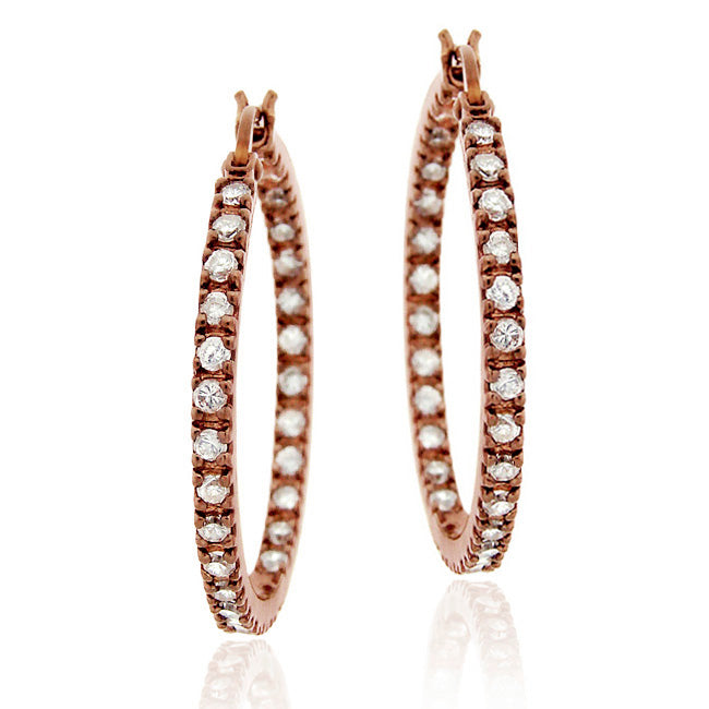 Rose Gold Tone over Sterling Silver Cubic Zirconia Inside Out 25mm Round Hoop Earrings-2