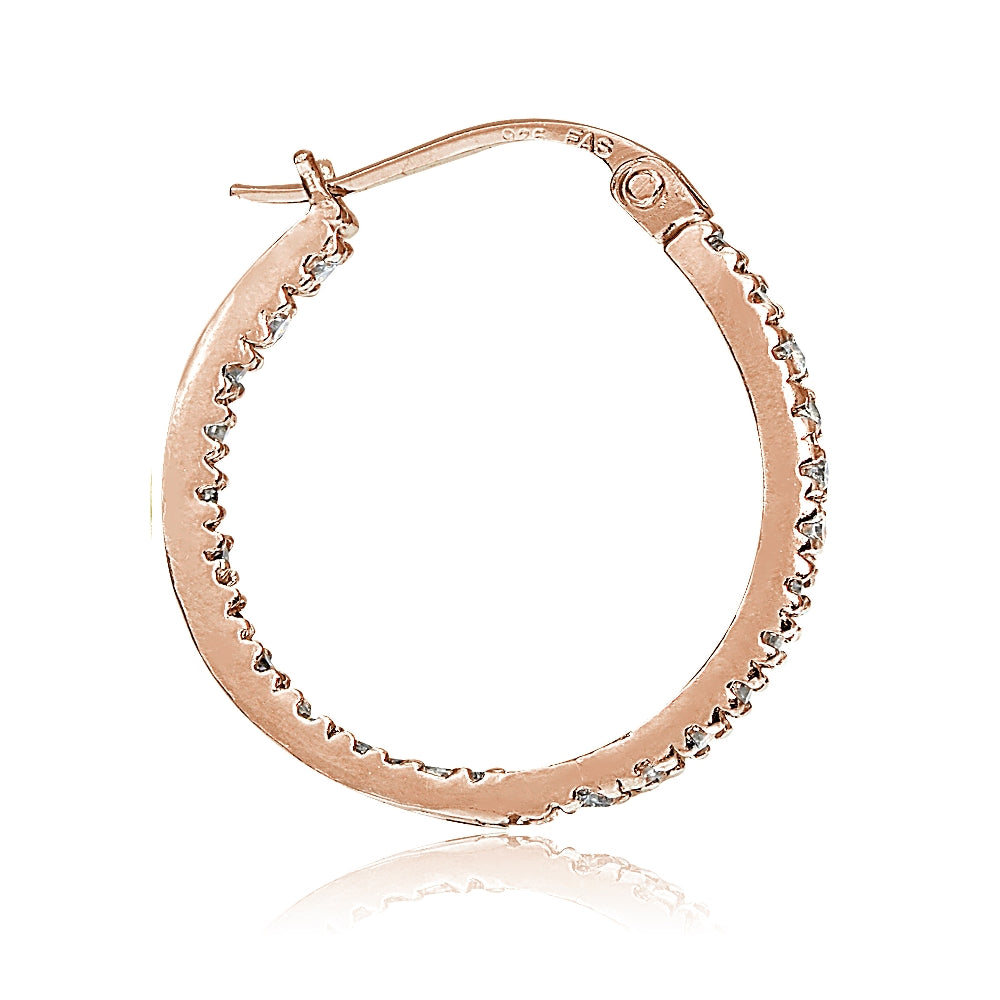 Rose Gold Tone over Sterling Silver Cubic Zirconia Inside Out 25mm Round Hoop Earrings-6
