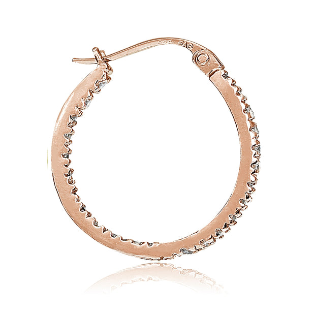 Rose Gold Tone over Sterling Silver Cubic Zirconia Inside Out 25mm Round Hoop Earrings