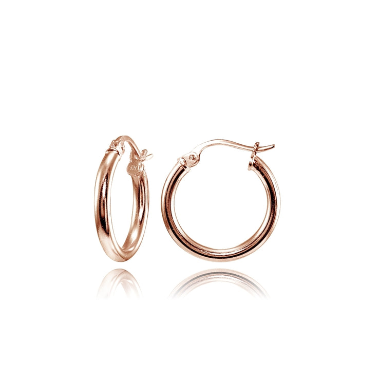 Rose Gold Tone over Sterling Silver 2mm High Polished Round Hoop Earrings, 15mm