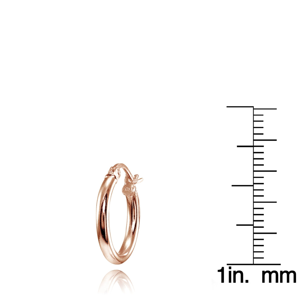 Rose Gold Tone over Sterling Silver 2mm High Polished Round Hoop Earrings, 15mm-3