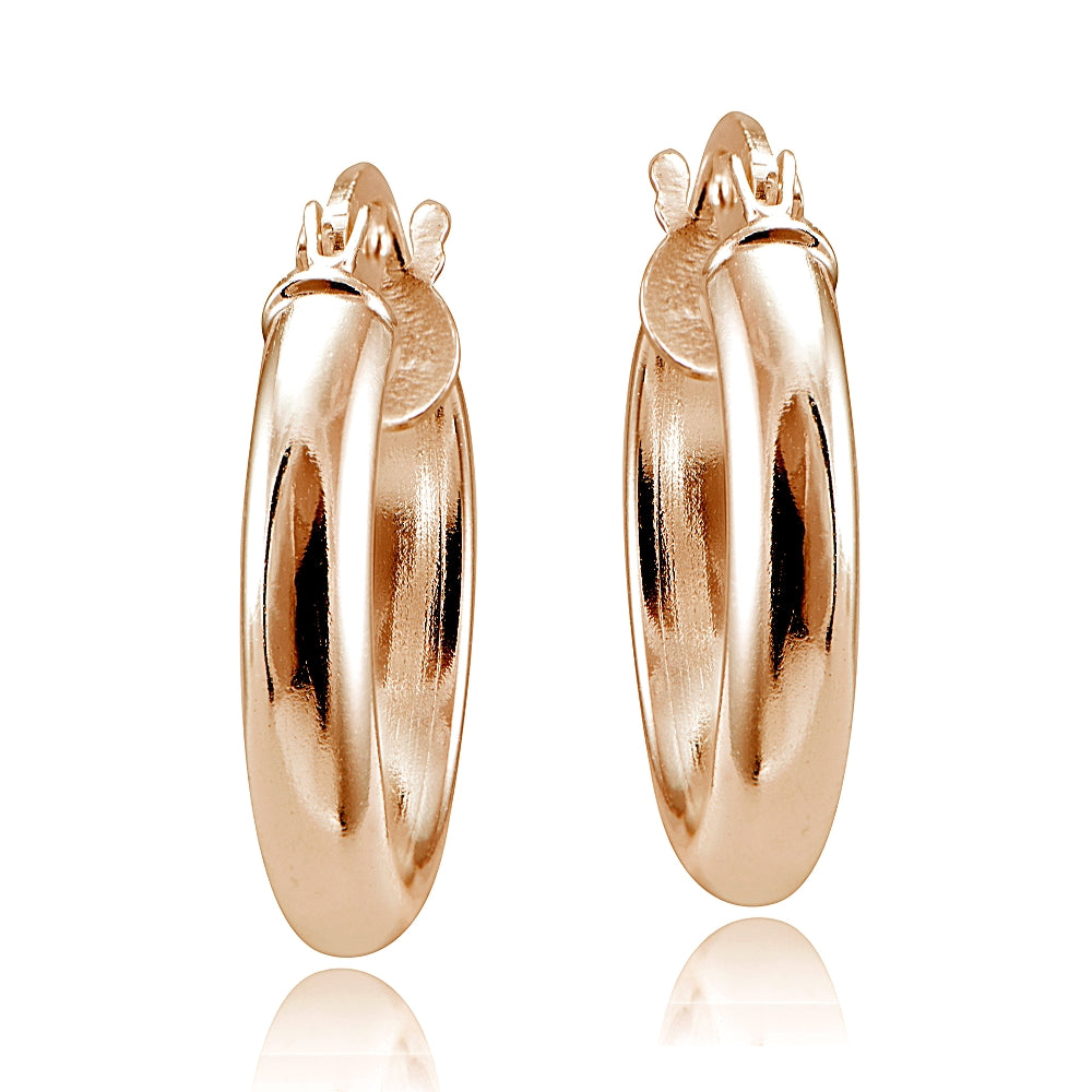 Rose Gold Tone over Sterling Silver Polished French Lock Hoop Earrings, 15mm-2