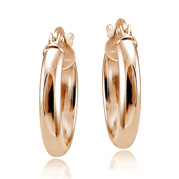 Rose Gold Tone over Sterling Silver Polished French Lock Hoop Earrings, 15mm