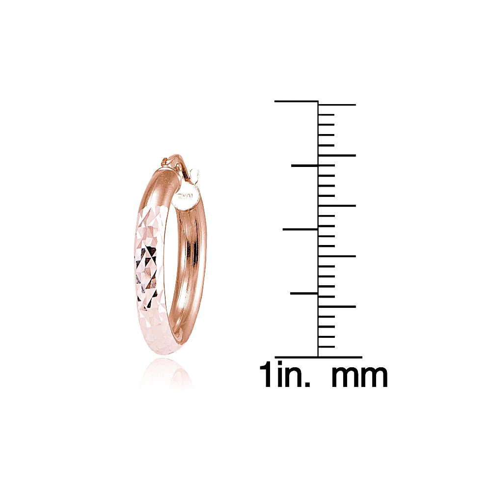Rose Gold over Sterling Silver 3mm Diamond Cut Round Hoop Earrings, 20mm-4