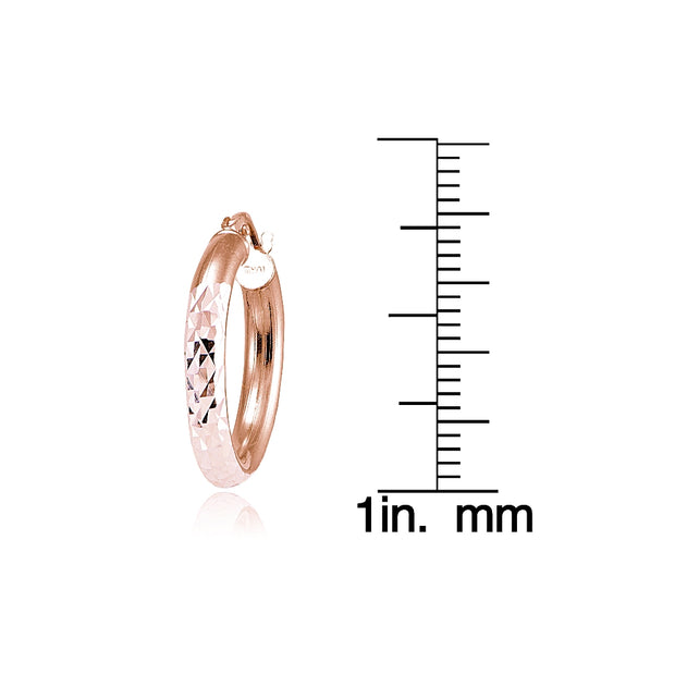 Rose Gold over Sterling Silver 3mm Diamond Cut Round Hoop Earrings, 20mm