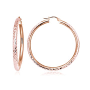 Rose Gold over Sterling Silver 3mm Diamond Cut Round Hoop Earrings, 35mm