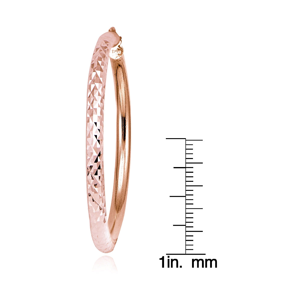 Rose Gold over Sterling Silver 3mm Diamond Cut Round Hoop Earrings, 50mm-4