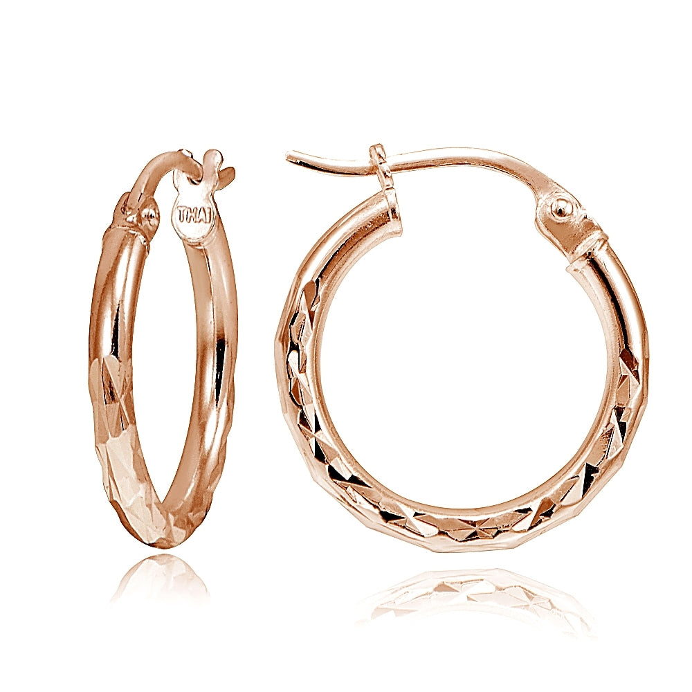 Rose Gold Tone over Sterling Silver Diamond-Cut Round Hoop Earrings, 15mm