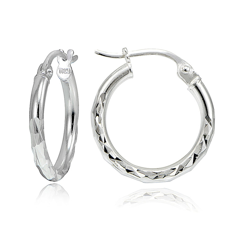 Rose Gold Tone over Sterling Silver Diamond-Cut Round Hoop Earrings, 15mm