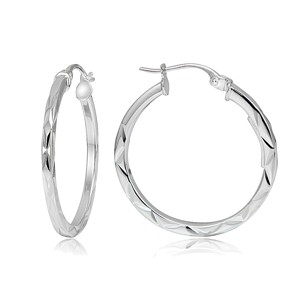 Rose Gold Tone Over Sterling Silver Square-tube Diamond-Cut Round Hoop Earrings, 15mm-3