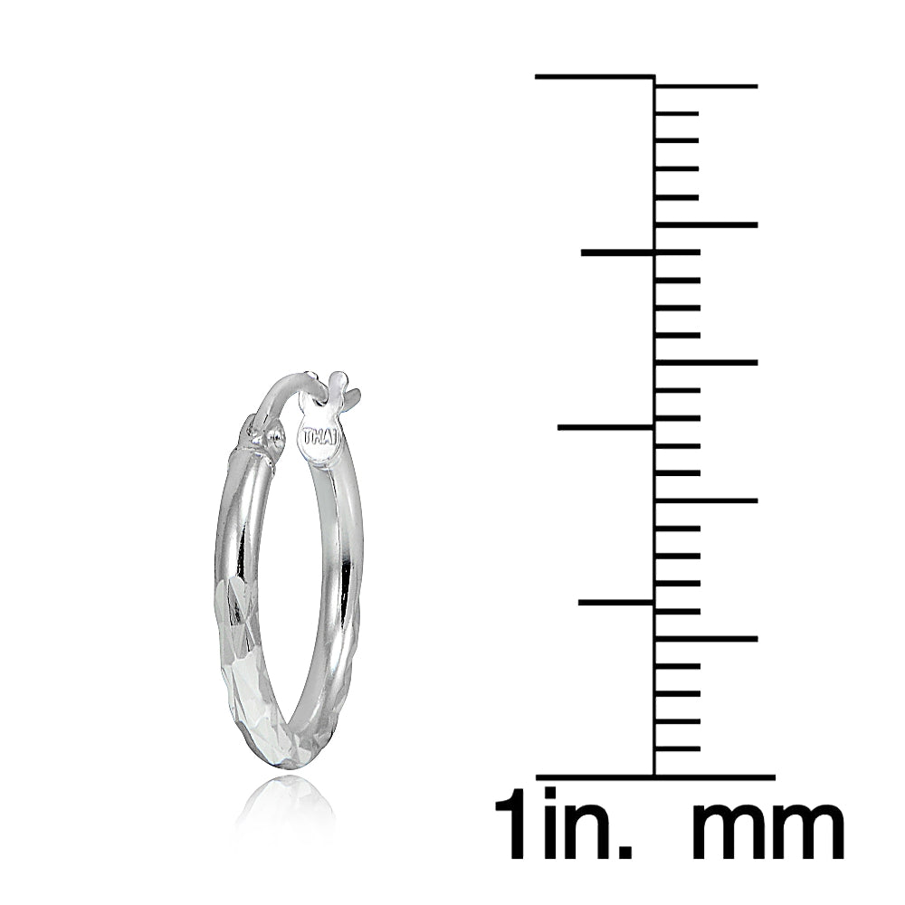 Rose Gold Tone Over Sterling Silver Square-tube Diamond-Cut Round Hoop Earrings, 15mm-5
