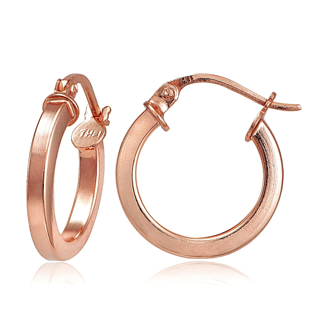Rose Gold Tone over Sterling Silver Square High Polished Hoop Earrings