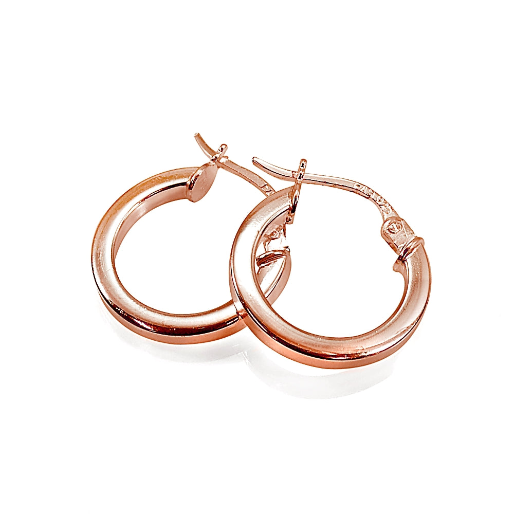 Rose Gold Tone over Sterling Silver Square High Polished Hoop Earrings-2