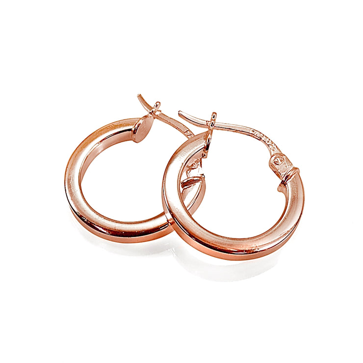 Rose Gold Tone over Sterling Silver Square High Polished Hoop Earrings