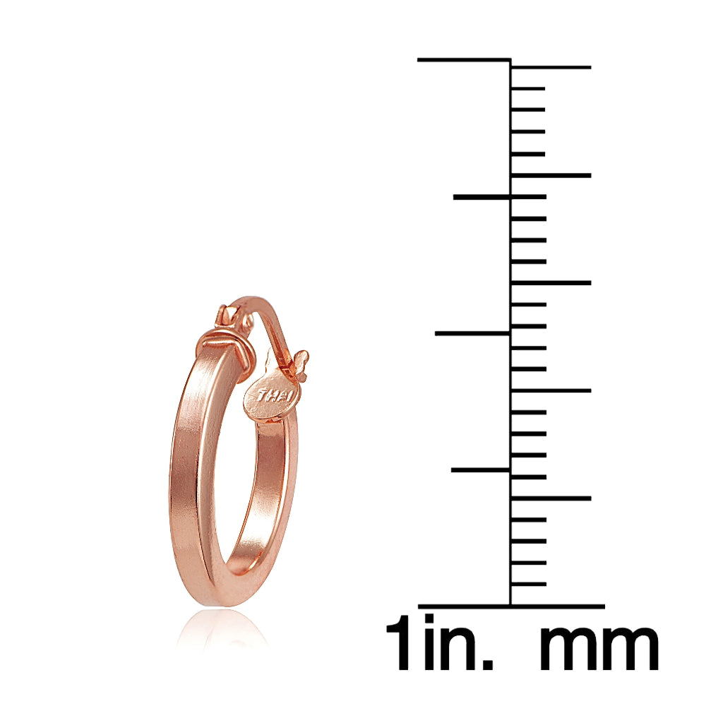 Rose Gold Tone over Sterling Silver Square High Polished Hoop Earrings-3