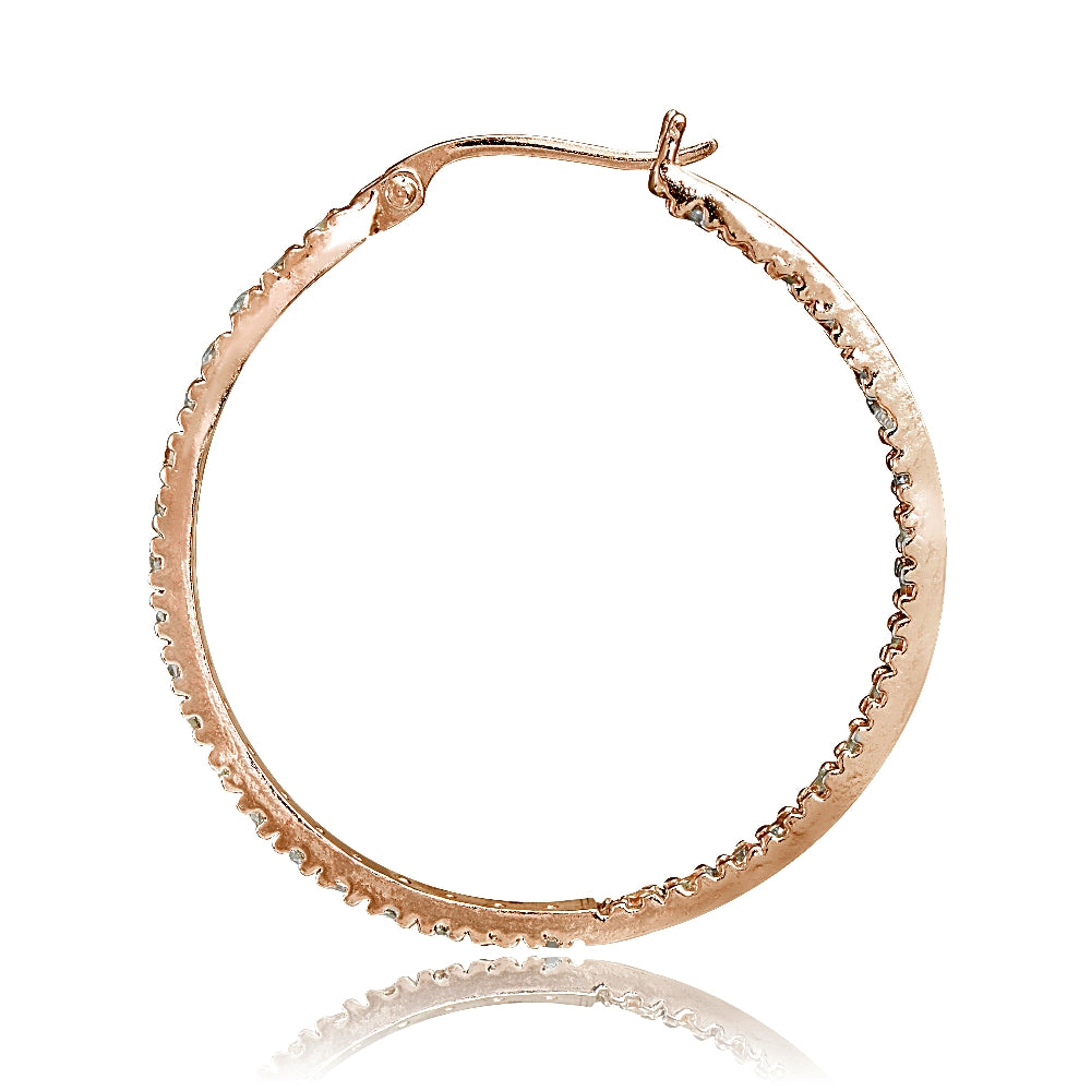Rose Gold Tone over Sterling Silver Cubic Zirconia Inside Out 30mm Round Hoop Earrings-2