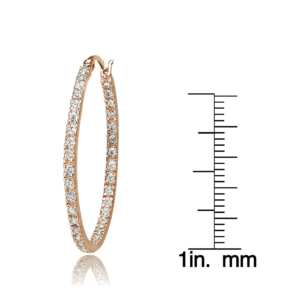 Rose Gold Tone over Sterling Silver Cubic Zirconia Inside Out 30mm Round Hoop Earrings-3