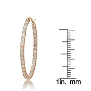 Rose Gold Tone over Sterling Silver Cubic Zirconia Inside Out 30mm Round Hoop Earrings