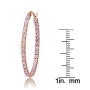Rose Gold Flash Sterling Silver Pink Cubic Zirconia Inside Out 35mm Round Hoop Earrings