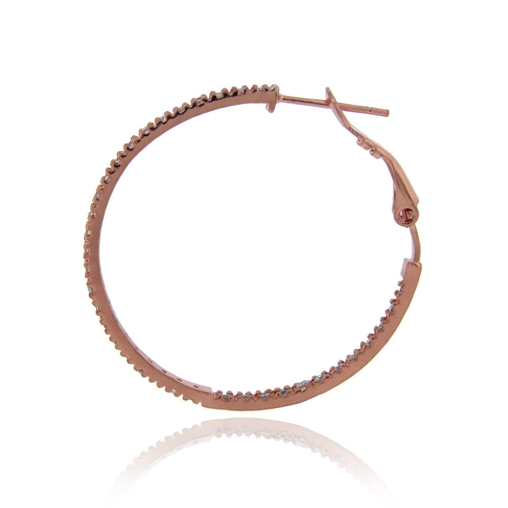 Rose Gold Tone over Sterling Silver Cubic Zirconia Inside Out 35mm Round Hoop Earrings-2
