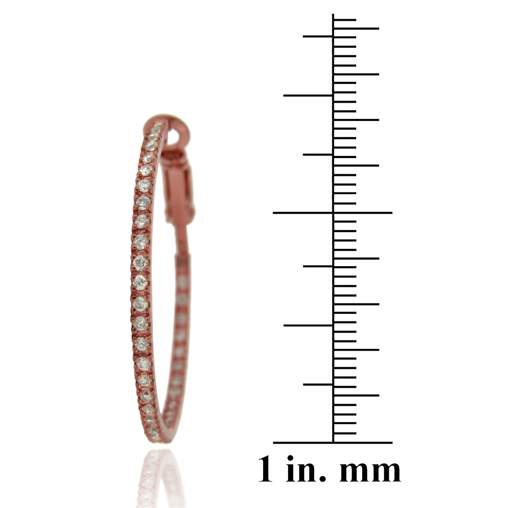 Rose Gold Tone over Sterling Silver Cubic Zirconia Inside Out 35mm Round Hoop Earrings-3