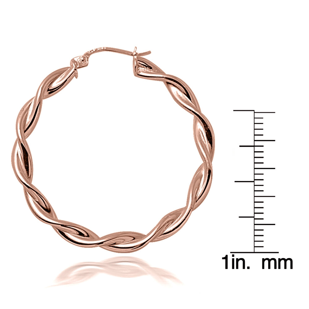 Rose Gold Flash Sterling Silver 3mm Twist  Polished Hoop Earrings, 35mm-2