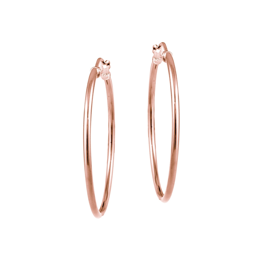 Rose Gold Tone over Sterling Silver 1.5mm High Polished Round Hoop Earrings, 35mm-2