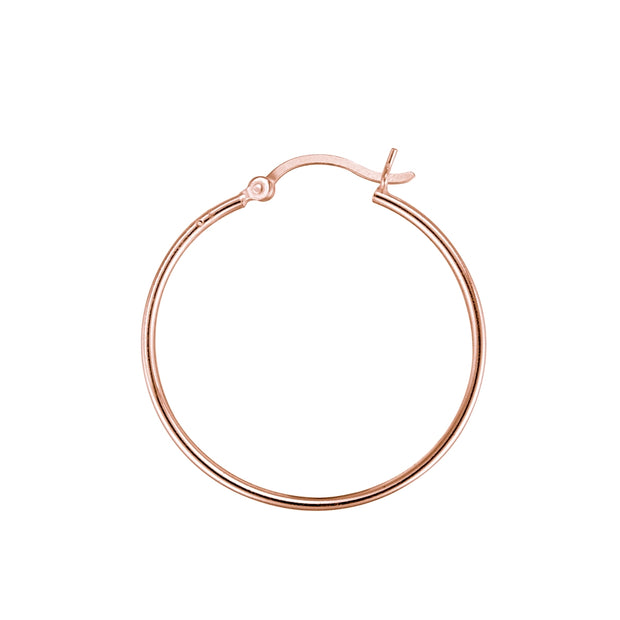 Rose Gold Tone over Sterling Silver 1.5mm High Polished Round Hoop Earrings, 35mm
