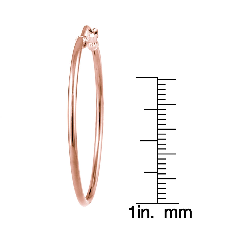 Rose Gold Tone over Sterling Silver 1.5mm High Polished Round Hoop Earrings, 35mm-4