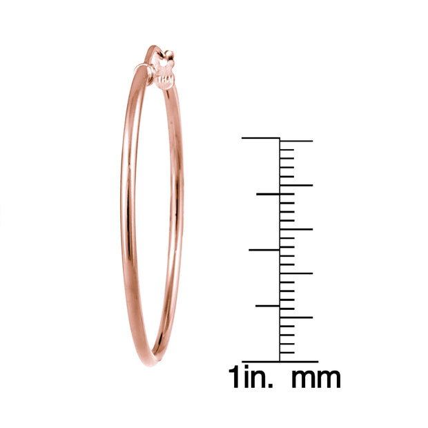 Rose Gold Tone over Sterling Silver 1.5mm High Polished Round Hoop Earrings, 35mm