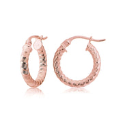 Rose Gold Tone over Sterling Silver 2.5mm Textured Round Hoop Earrings, 20mm
