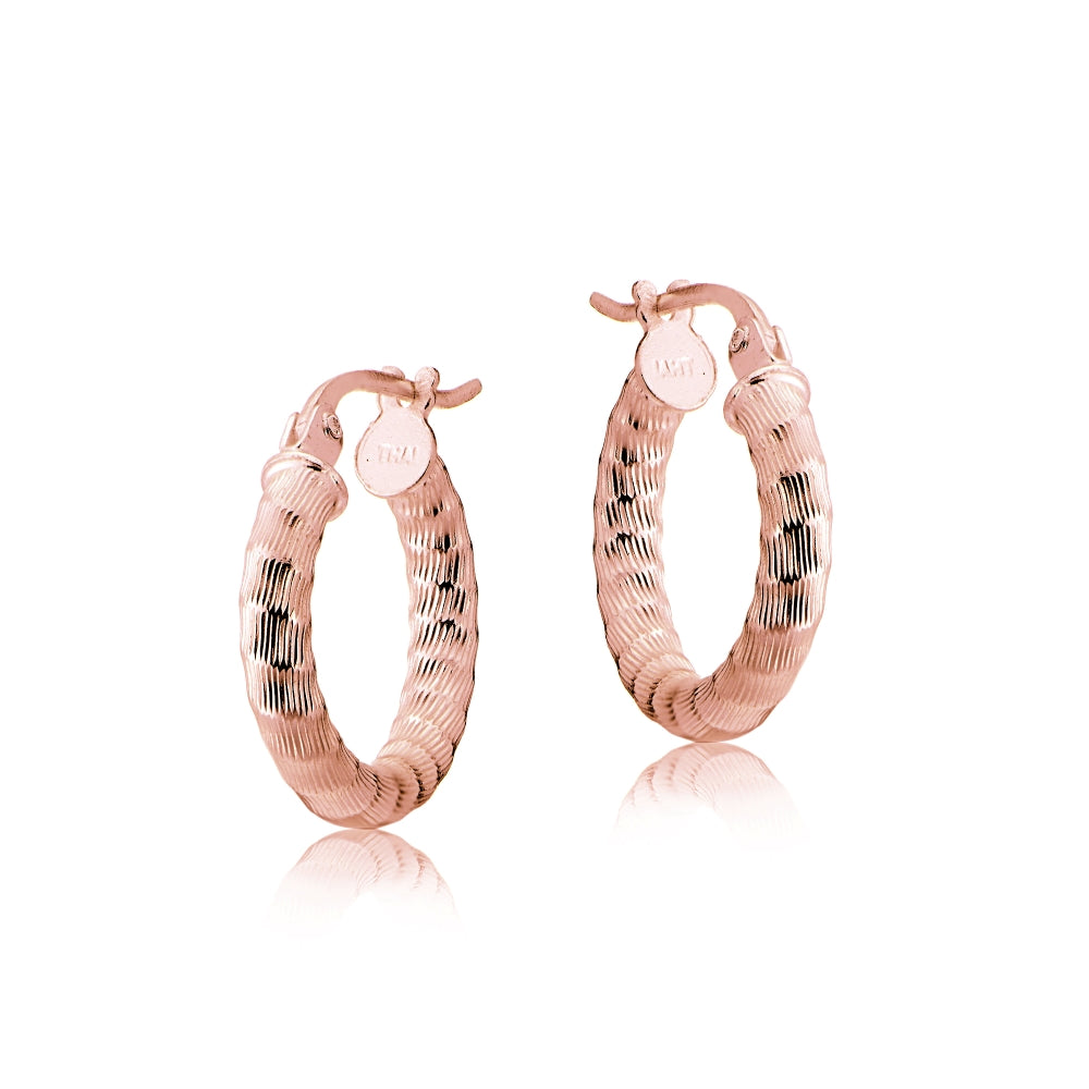 Rose Gold Tone over Sterling Silver 2.5mm Textured Round Hoop Earrings, 20mm-2