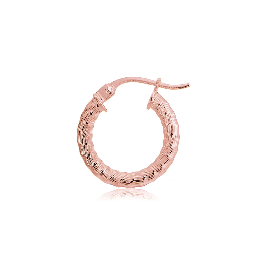 Rose Gold Tone over Sterling Silver 2.5mm Textured Round Hoop Earrings, 20mm-3