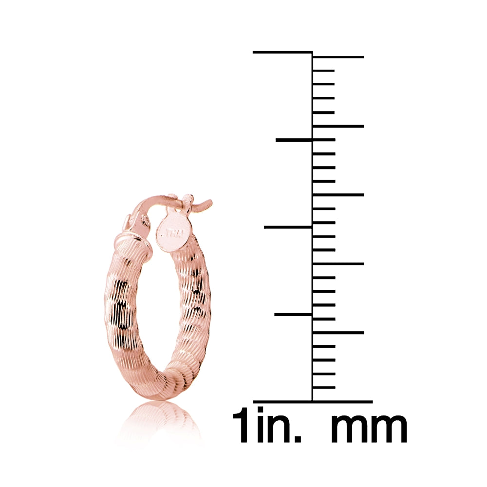 Rose Gold Tone over Sterling Silver 2.5mm Textured Round Hoop Earrings, 20mm-4