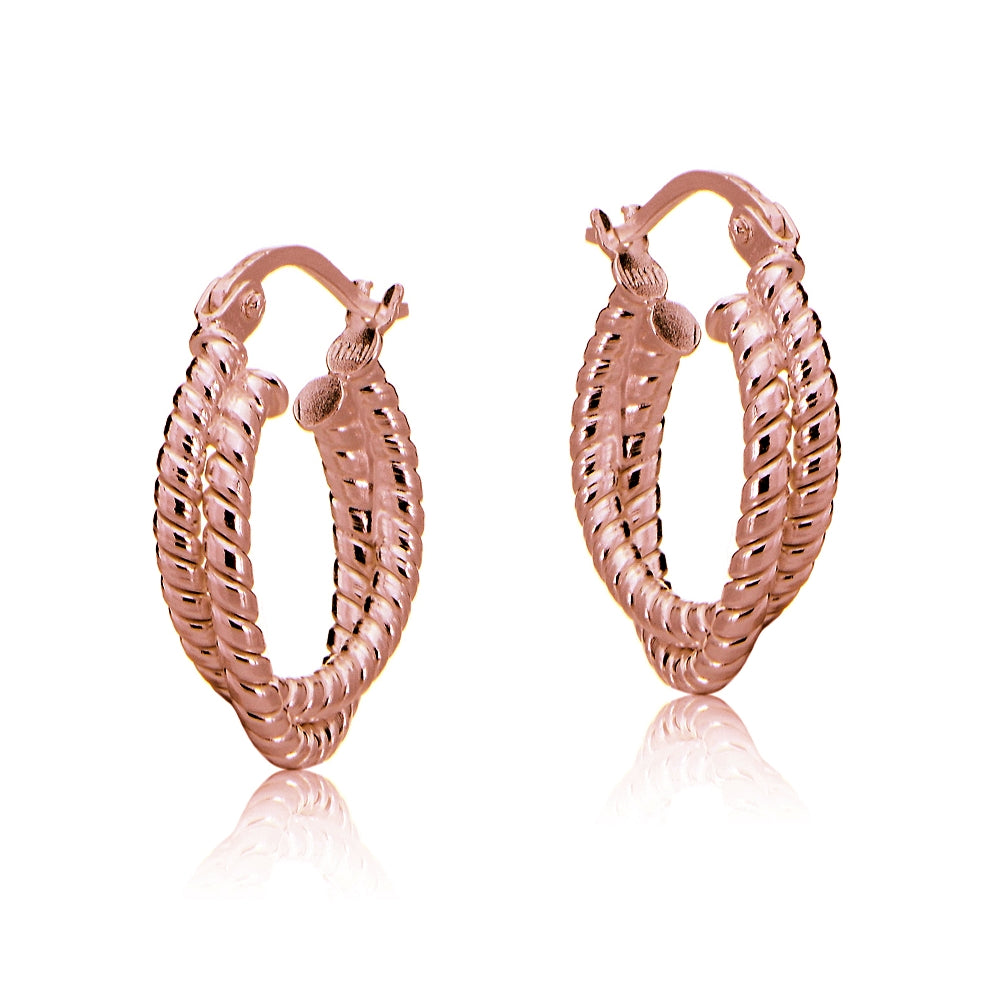 Rose Gold Tone over Sterling Silver Intertwining Rope Hoop Earrings, 20mm-2