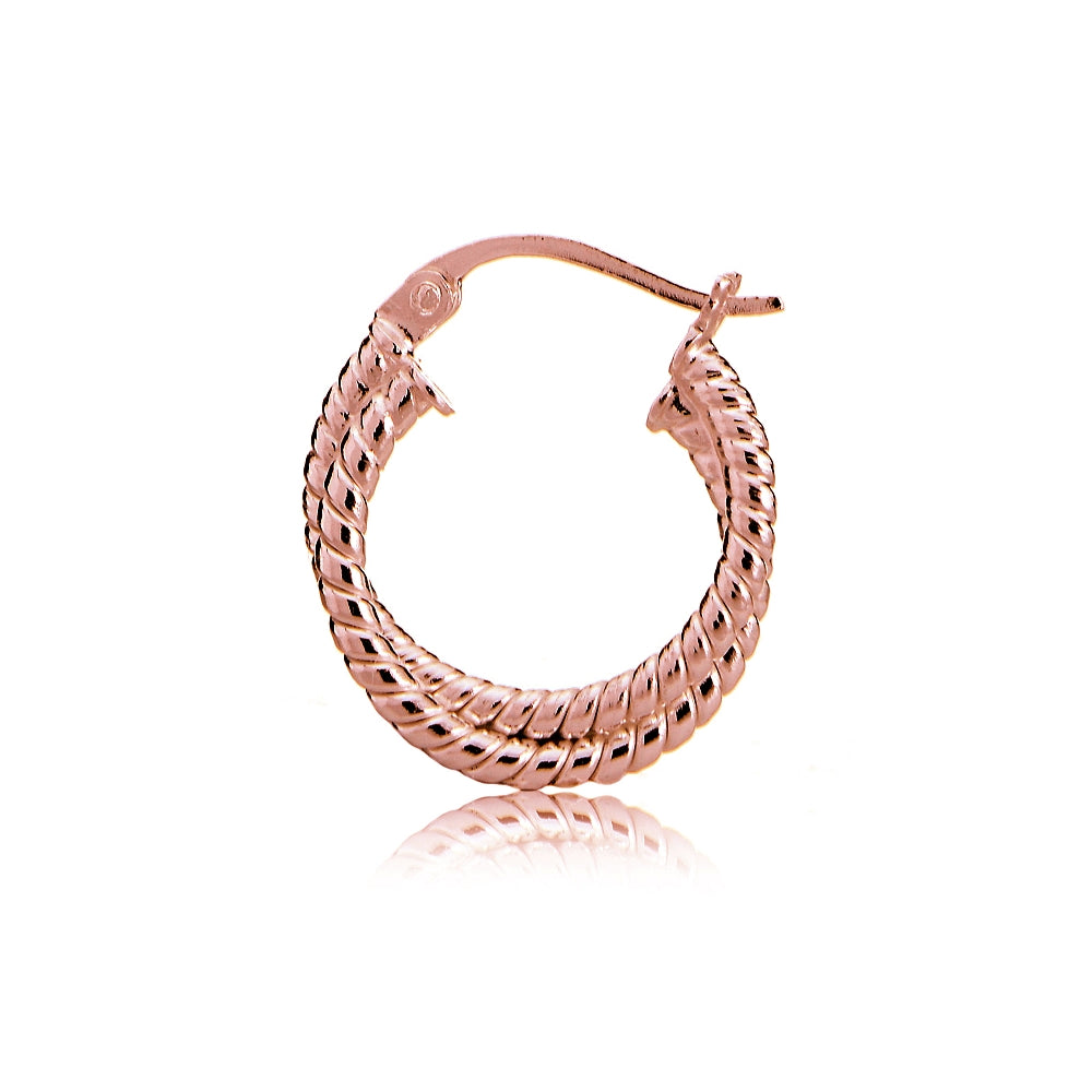 Rose Gold Tone over Sterling Silver Intertwining Rope Hoop Earrings, 20mm-3