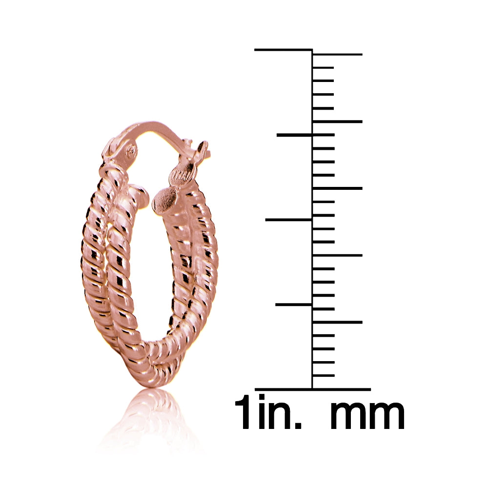 Rose Gold Tone over Sterling Silver Intertwining Rope Hoop Earrings, 20mm-4