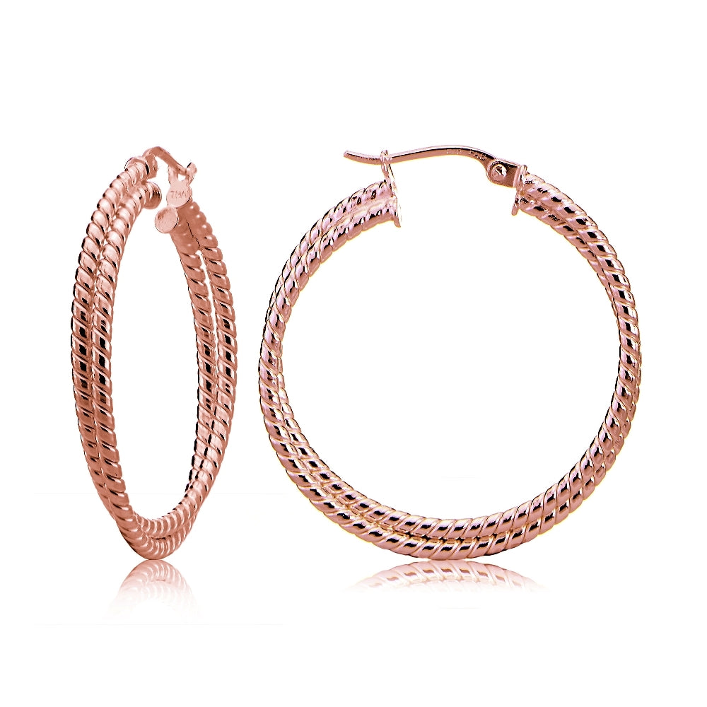 Rose Gold Tone over Sterling Silver Intertwining Rope Hoop Earrings, 25mm