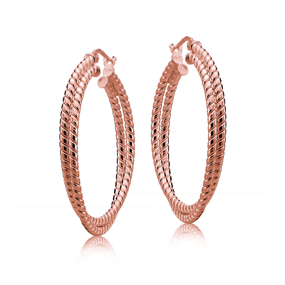 Rose Gold Tone over Sterling Silver Intertwining Rope Hoop Earrings, 25mm-2